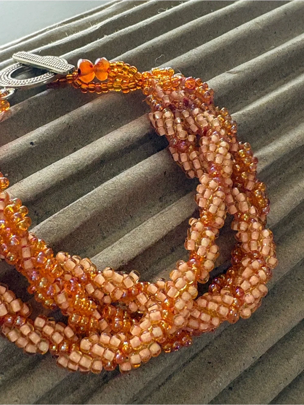 Handcrafted Multi-Color of Orange Seed Beads Beaded Rope Women's Bracelet